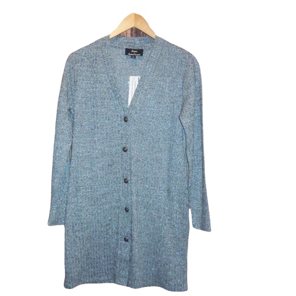 Dennis by Dennis Basso Blue Black Metallic Button Down Cardigan - Small - NEW - Picture 4 of 9